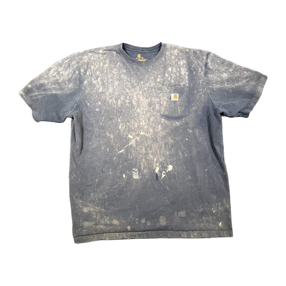 Thrashed Carhartt Mens 2XL Original Fit Bleached Distressed  Blue T Shirt